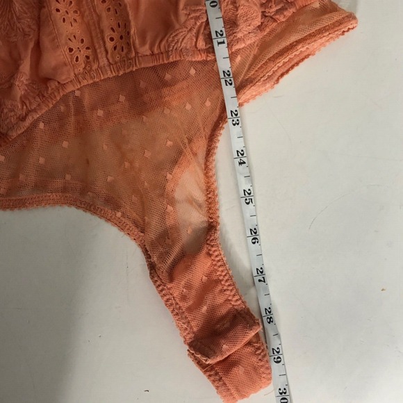Intimately Free People Embroidered V-Neck Bodysuit Coral Peach Orange Size Small - Picture 10 of 11